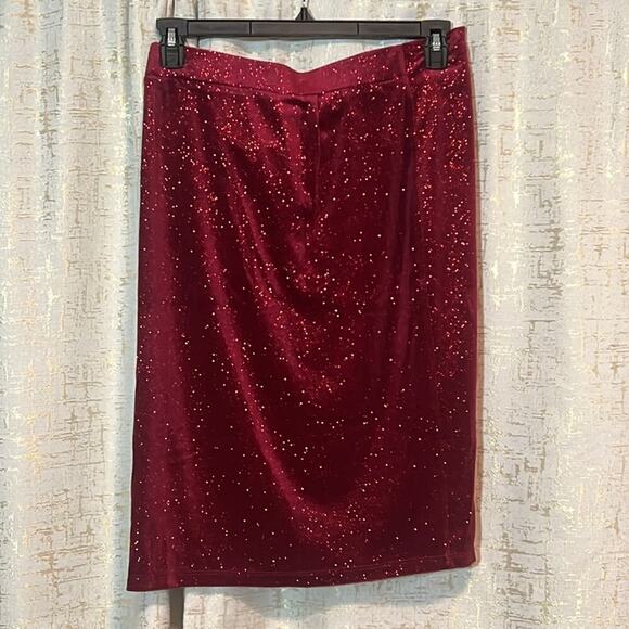 NWT Anne Klein Red Sparkle Glitter Midi Wrap Skirt Women's Size Medium MSRP $79! - Picture 2 of 7